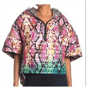 THINK ROLYN High-Low Quilted Puffer Hooded Poncho, XS/S